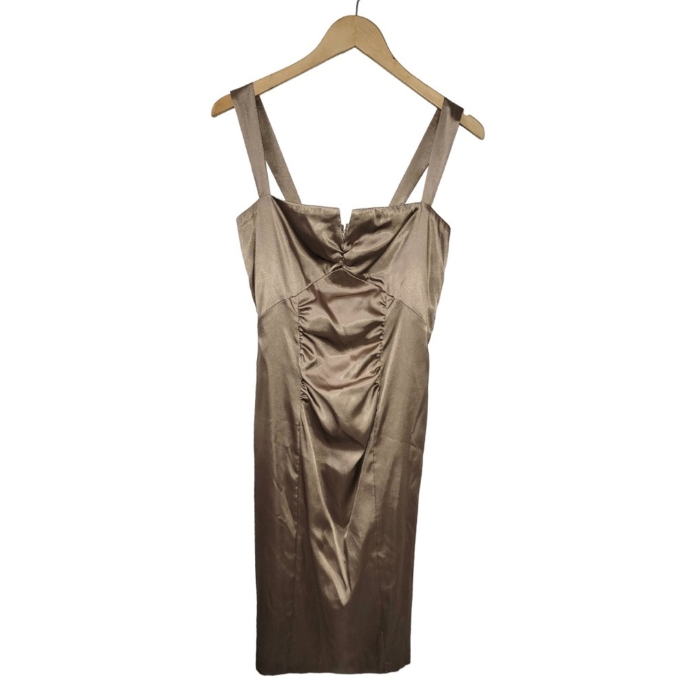 (W) Satin Ruched Gold Dress From LeChateau